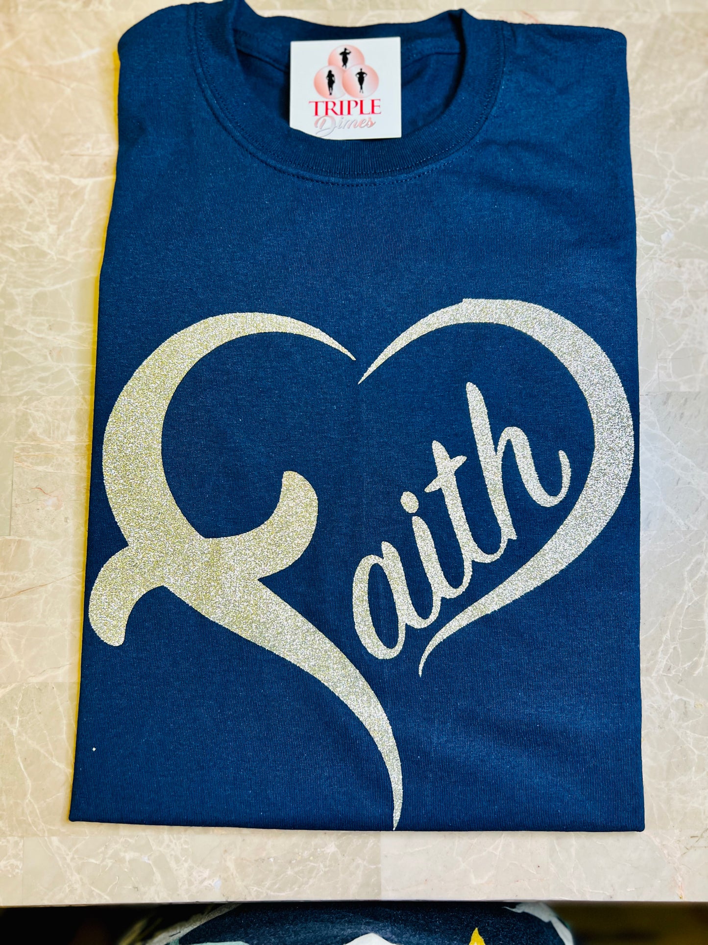 FAITH Tee - Navy with Gold Glitter