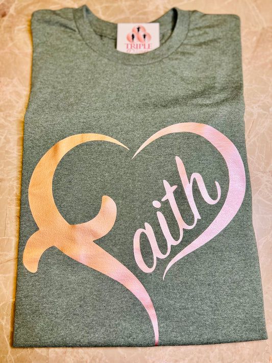 FAITH TSHIRT - Green with Rose gold